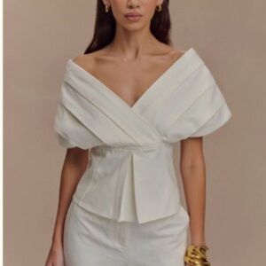 Meshki Off-Shoulder Ivory Wrap Peplum Blouse